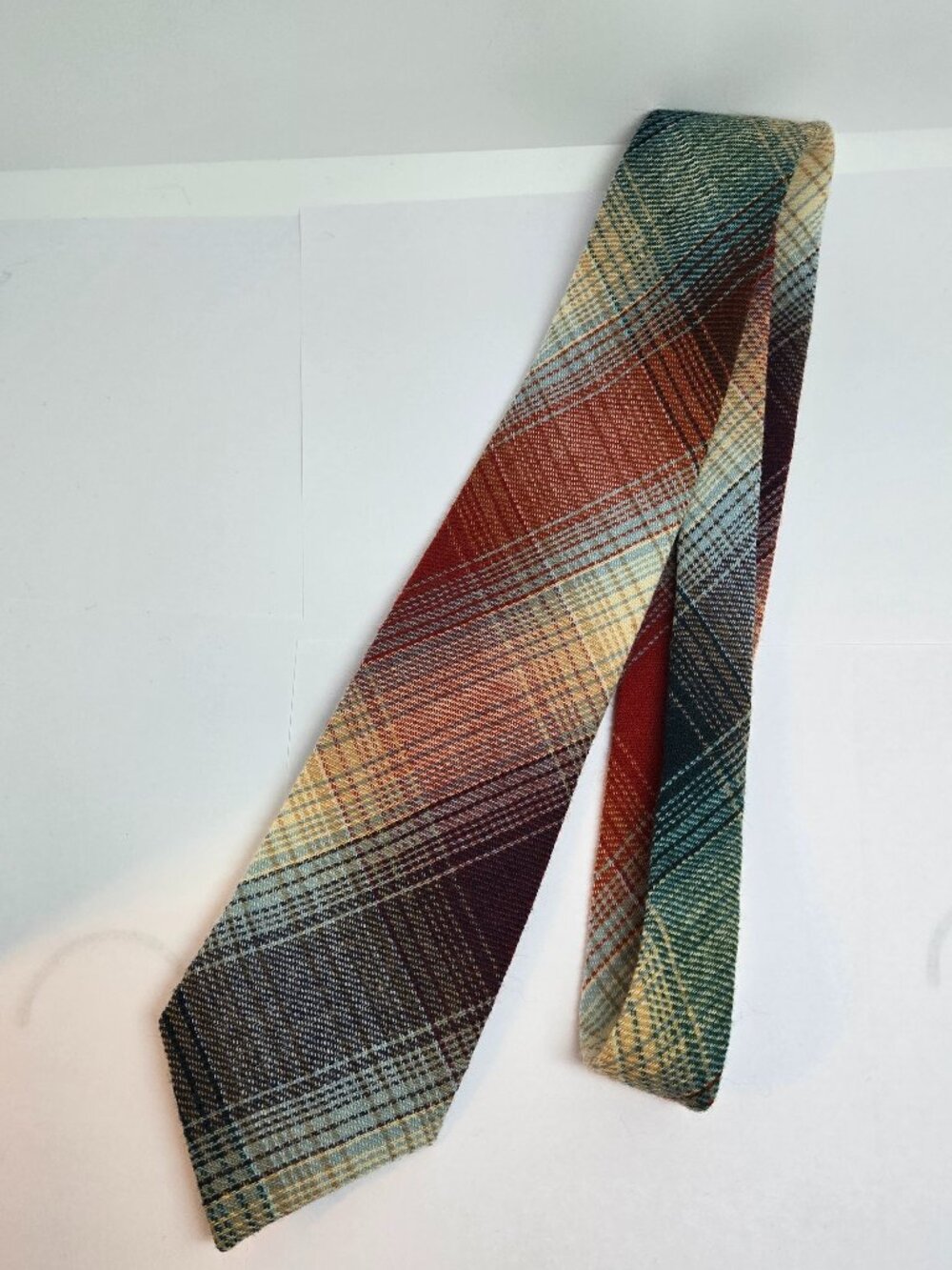 John Remington Collection 100% Wool Plaid Multicolor Classic Tie